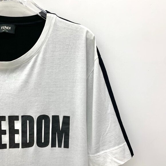 Fendi Black & White Color-Blocked "Freedom" Print Cotton Round-Neck Short-Sleeve - Picture 6 of 7